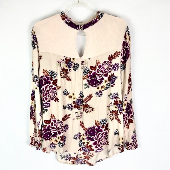 BEBOP | 💐Floral Print Lace Trim Round Collar Long-Sleeved Loose Lightweight Top - Picture 2 of 8